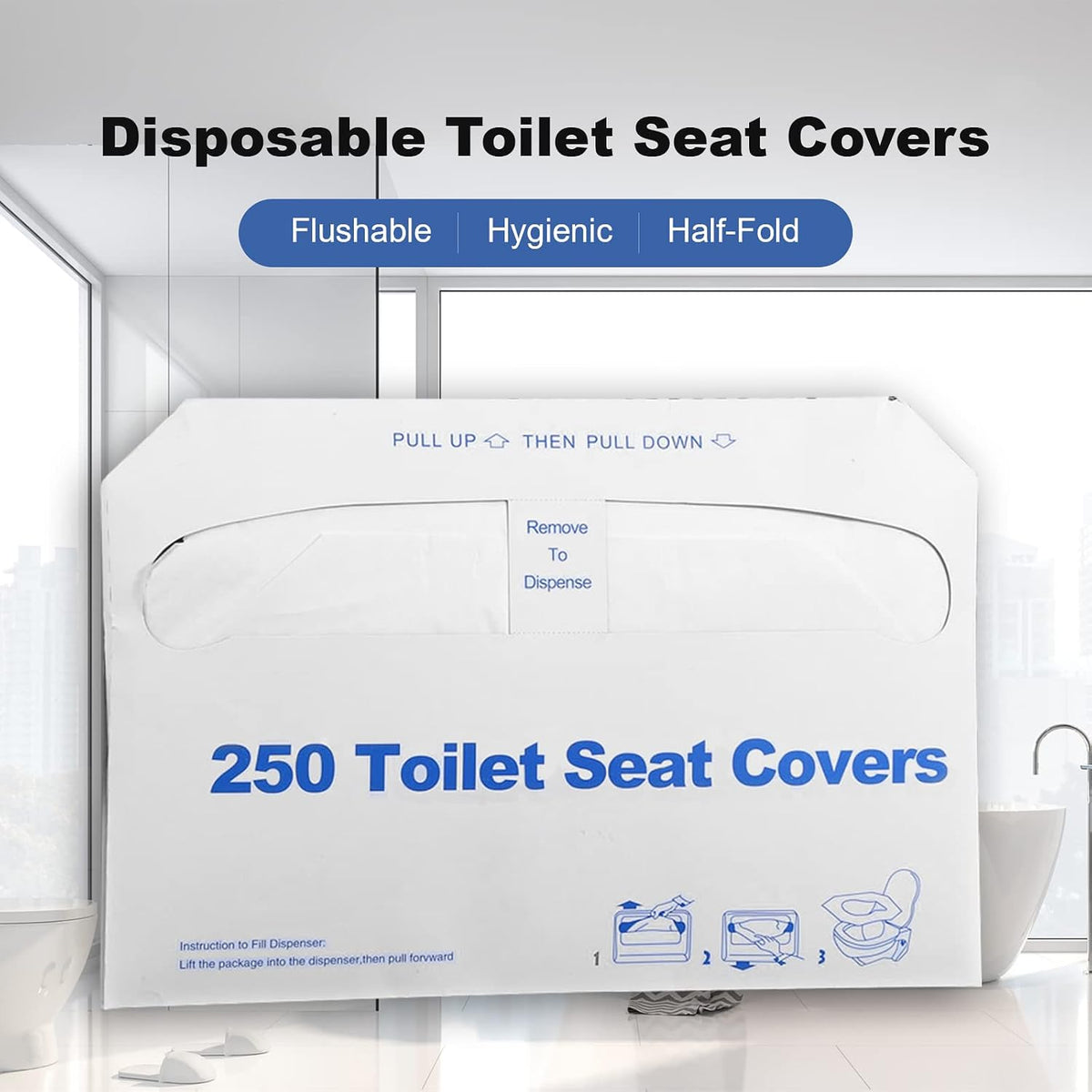 Toilet Seat Covers Disposable, 250 Pcs Flushable Disposable Toilet Seat Covers, Half-Fold Paper Toilet Liners for Travel, Airplane, Public Restrooms, Road Trips, Camping, Potty Training