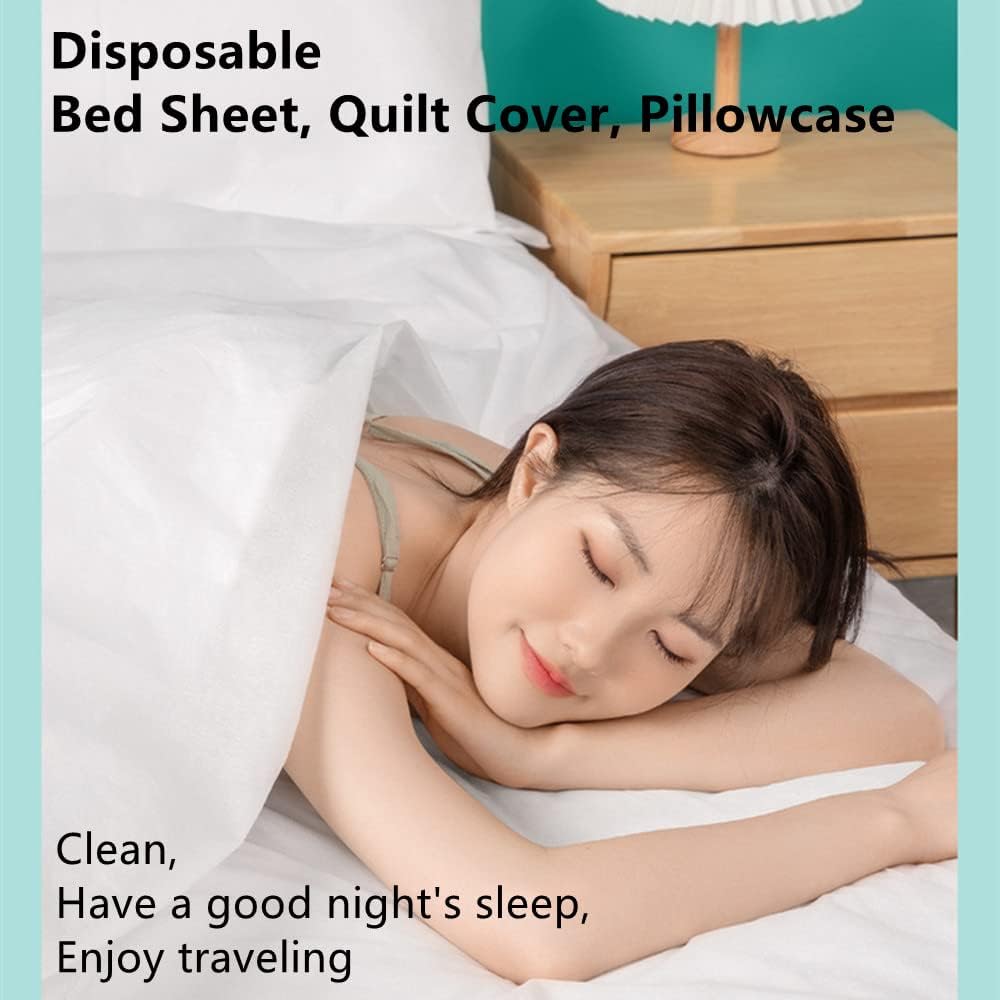 Disposable Bed Sheets Twin XL Size, Disposable Travel Sheets for Hotel with Quilt Cover and Pillowcase, Disposable Bedding Travel Bedding Disposable Sheets, No Need Wash Bed Sheets