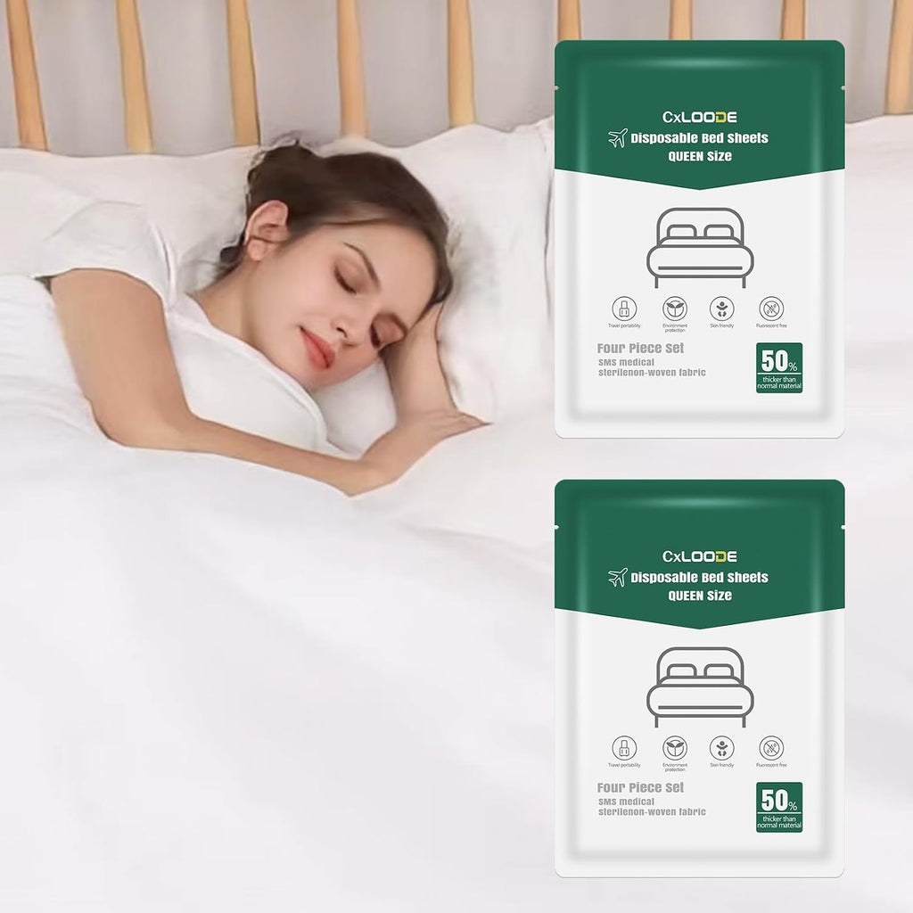 2 Pack Disposable Bed Sheet Queen Size Disposable Fitted Sheets for Travel