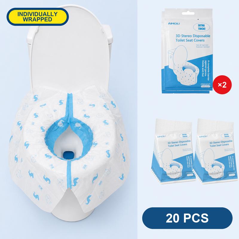 3D Toilet Seat Covers Disposable Sterilized - 360° Full Wraparound | Safe for Adults and Kids Potty Training & Effectively Blocks Germs, Waterproof & Durable & Thick, 28x18" Extra, Individually Wrapped for Travel, Public Restroom, Camping
