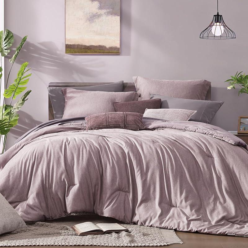 【FallPickDeals】Monbix Queen Size Bed Cover Set - 7-Piece Cationic Dyeing Microfiber Quilt Set with Double-Sided Pocket Storage, Soft Texture, Sheets, Pillowcases & Shams, Reversible Bedding