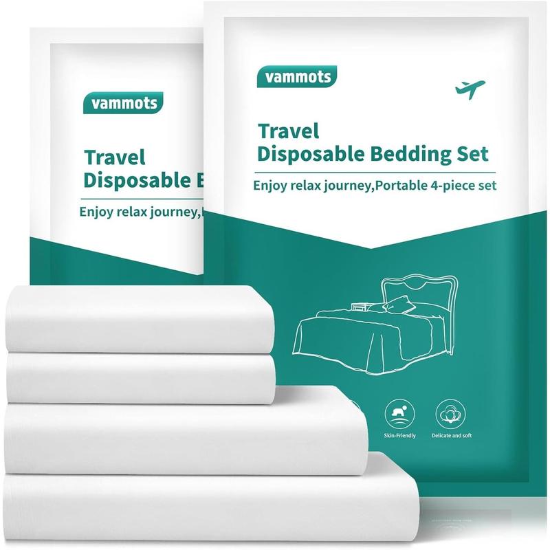 Disposable Bed Sheets for Hotel, King Size Travel Bedding Set, Disposable Duvet Comforter Cover, Safe and Portable for Travel, Includes 2 Bed Sheets, 2 Quilt Covers and 4 PillowcasesGift