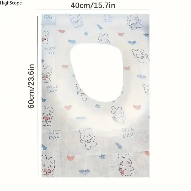 30-Count Disposable Toilet Seat Cover Set, Cute Rabbit Hearts Pattern, One Size Universal-Fit Portable Toilet Seat Protectors for Travel, Public Restrooms