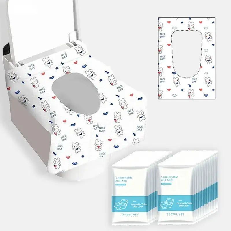 Unisex 30-Count Waterproof Disposable Toilet Seat Covers (Animal Designs: Rabbit & Heart) - Portable Travel Flight Accessory, Extended Fit, Reduces Germ Contact Risk, Luggage/Bag Protector, Sports & Outdoor Companion, Animals, Flights
