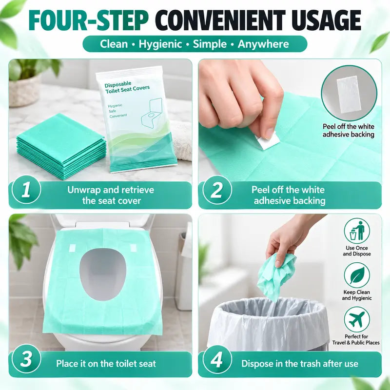 3D Toilet Seat Covers Disposable Sterilized - 360° Full Wraparound | Safe for Adults and Kids Potty Training & Effectively Blocks Germs, Waterproof & Durable & Thick, Individually Wrapped for Travel, Public Restroom, Camping