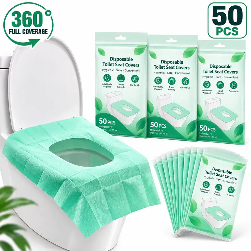 3D Toilet Seat Covers Disposable Sterilized - 360° Full Wraparound | Safe for Adults and Kids Potty Training & Effectively Blocks Germs, Waterproof & Durable & Thick, Individually Wrapped for Travel, Public Restroom, Camping