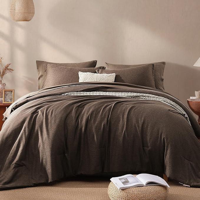 【FallPickDeals】Monbix Queen Size Bed Cover Set - 7-Piece Cationic Dyeing Microfiber Quilt Set with Double-Sided Pocket Storage, Soft Texture, Sheets, Pillowcases & Shams, Reversible Bedding
