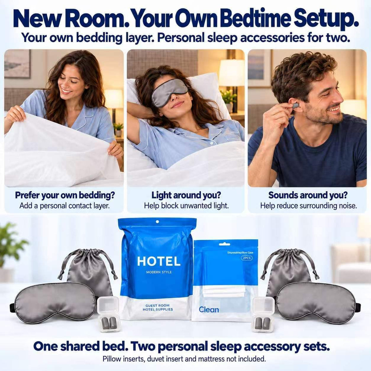 14-Piece Disposable Travel Bedding Set, Sleep Accessories for Two