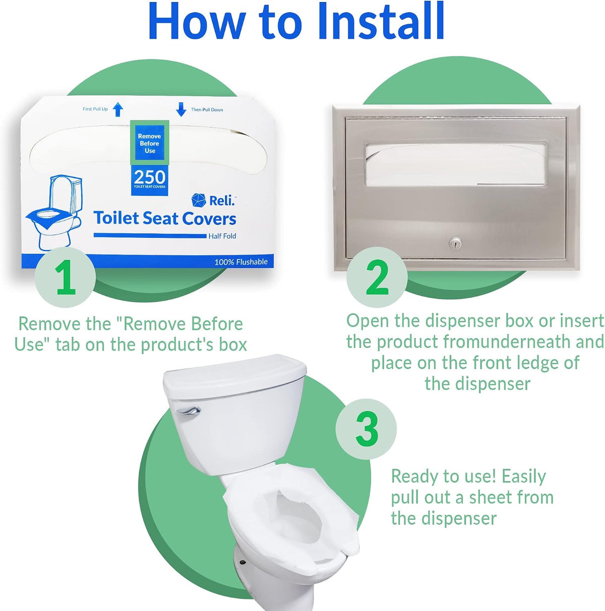 Reli. Toilet Seat Covers (2000 Pcs, 8 Packs of 250) Flushable