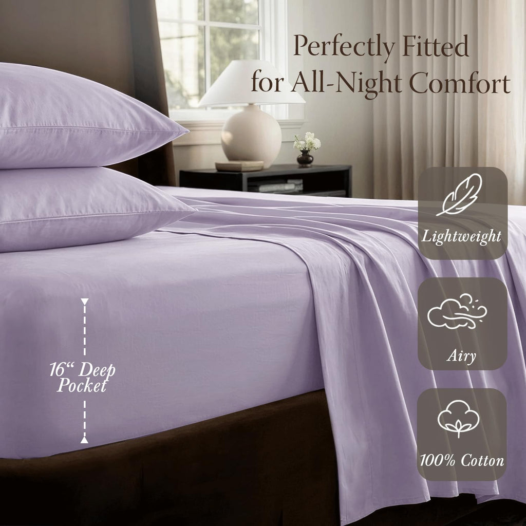 Threadmill 400 Thread Count Egyptian Cotton Full Sheet Set, Sateen, Lilac