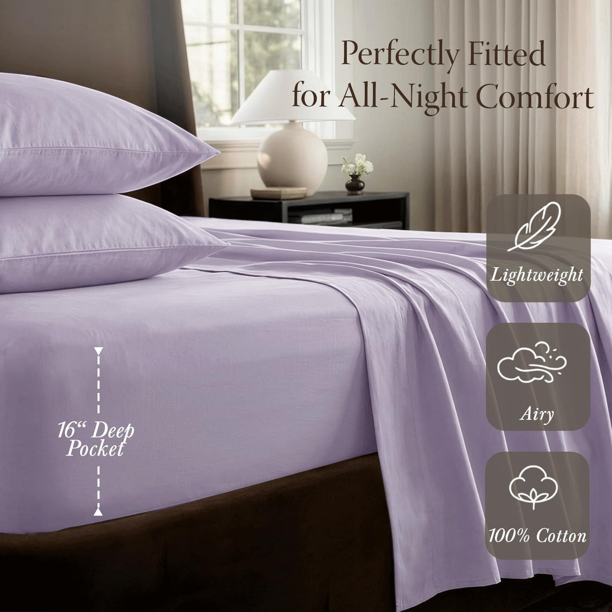 Threadmill 400 Thread Count Egyptian Cotton Full Sheet Set, Sateen, Lilac
