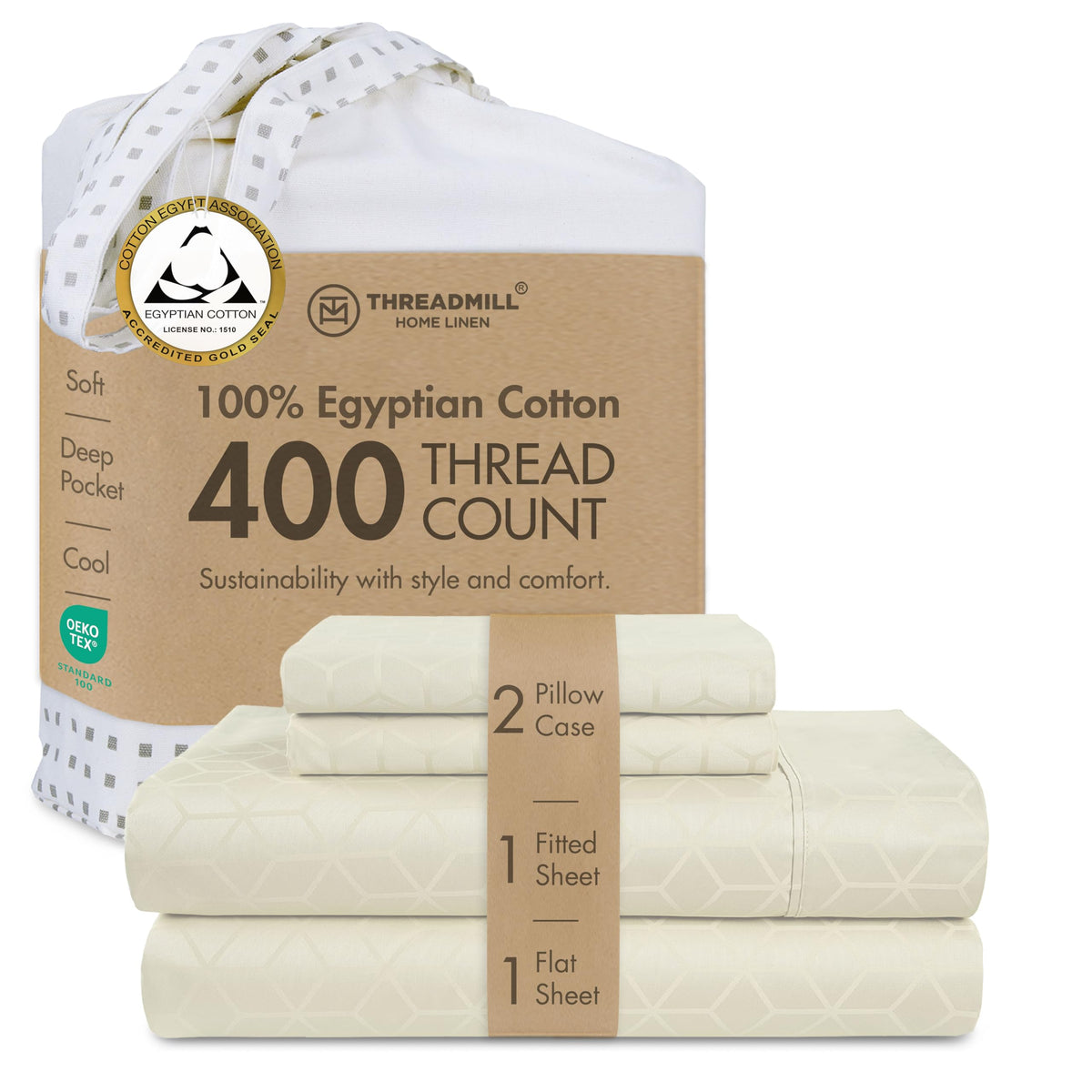 Threadmill 400 Thread Count Egyptian Cotton Full Sheet Set, Sateen, Lilac