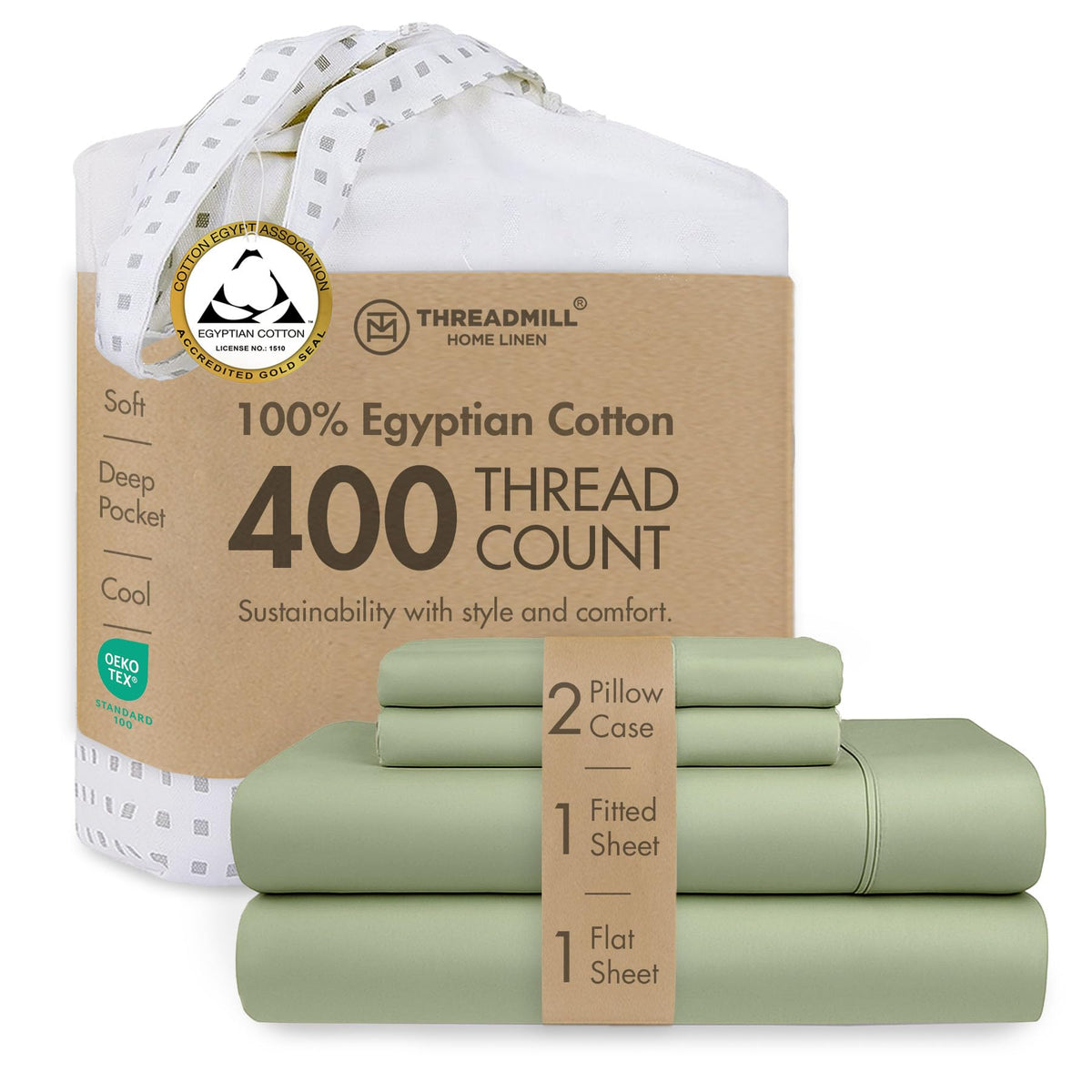 Threadmill 400 Thread Count Egyptian Cotton Full Sheet Set, Sateen, Lilac