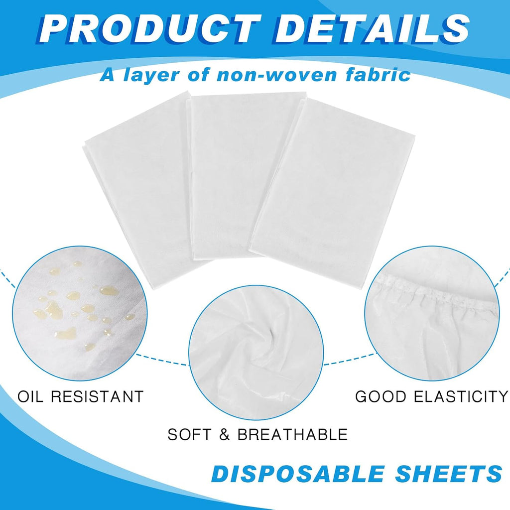 Oudain 50 Pcs 39 x 87'' Disposable Fitted Sheets with Elastic, White