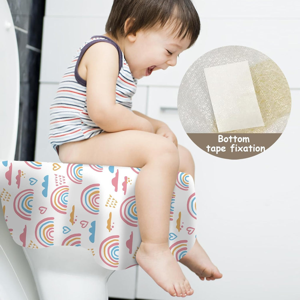 100 Pack Toilet Seat Covers Disposable, Extra Large No-Slip Waterproof for Toddler Potty Training, Individually Wrapped Portable Travel Essentials for Adults Kids Use in Public Restrooms-Rainbow