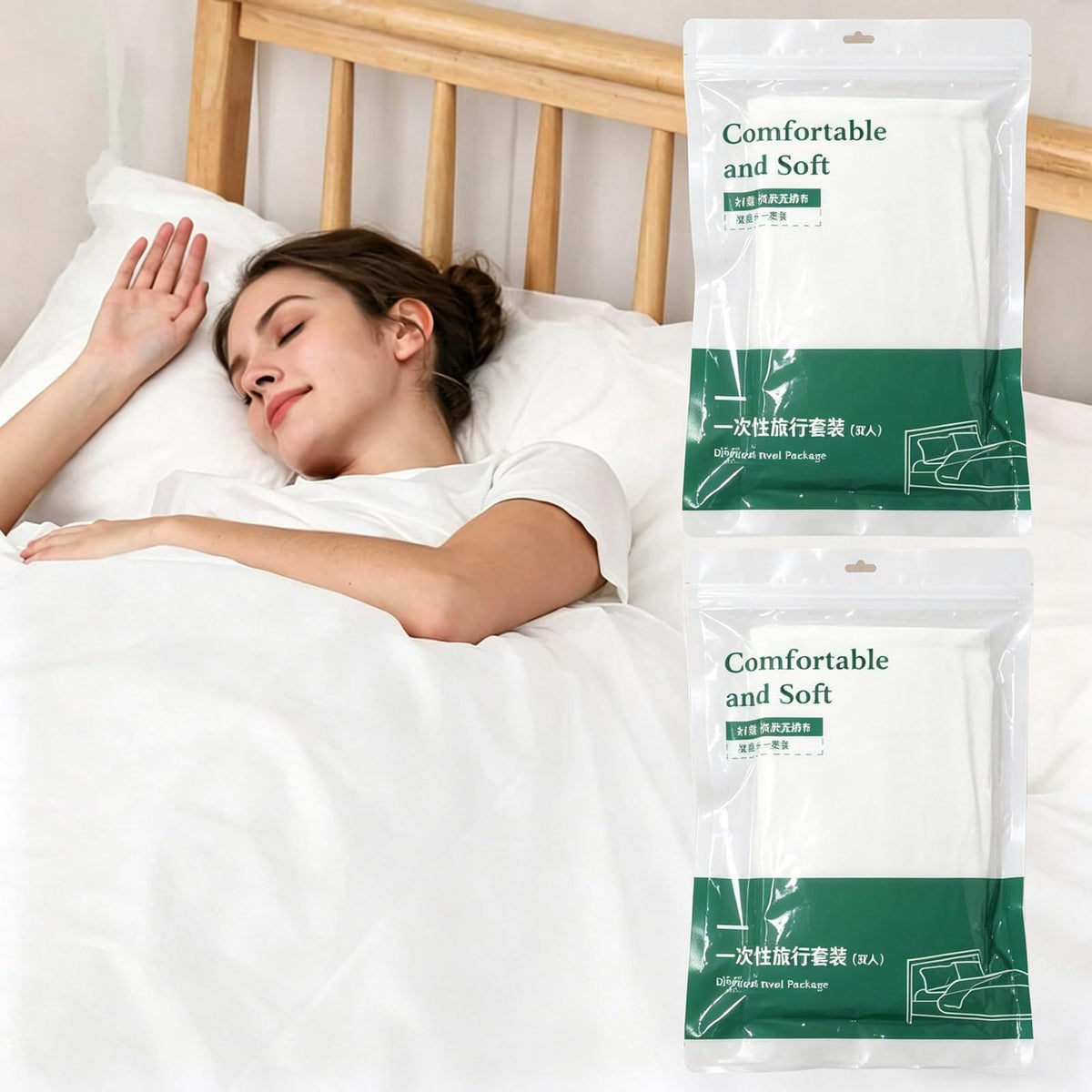 4 piece Set Disposable Bed Sheets for Travel - with 1 Quilt Cover, 1 Sheet and 2 Pillowcase for Travel Business Trip Spa Hotel（2 Sets）