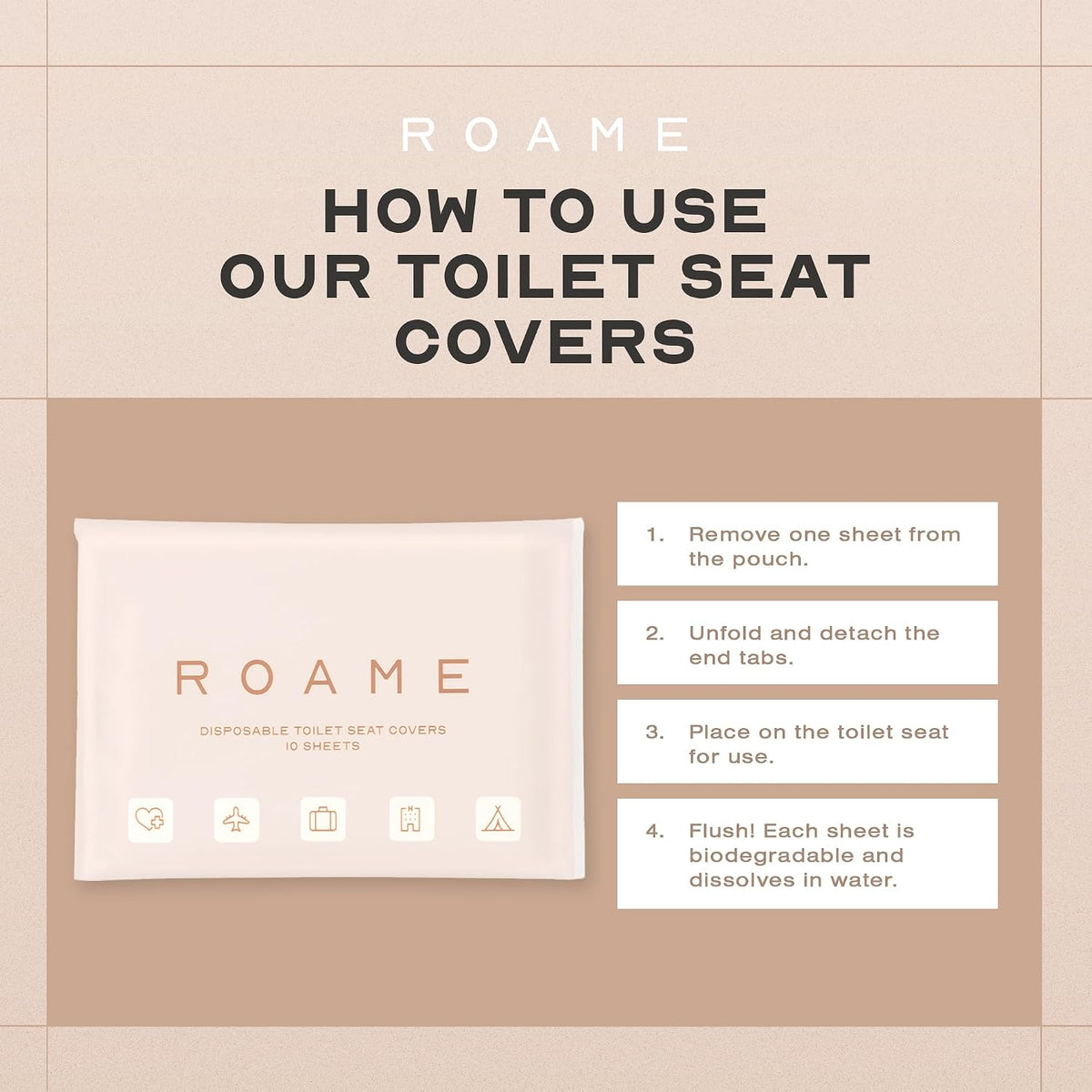 ROAME Disposable Toilet Seat Covers, Flushable Liners, 20 Sheets, 2 Pack