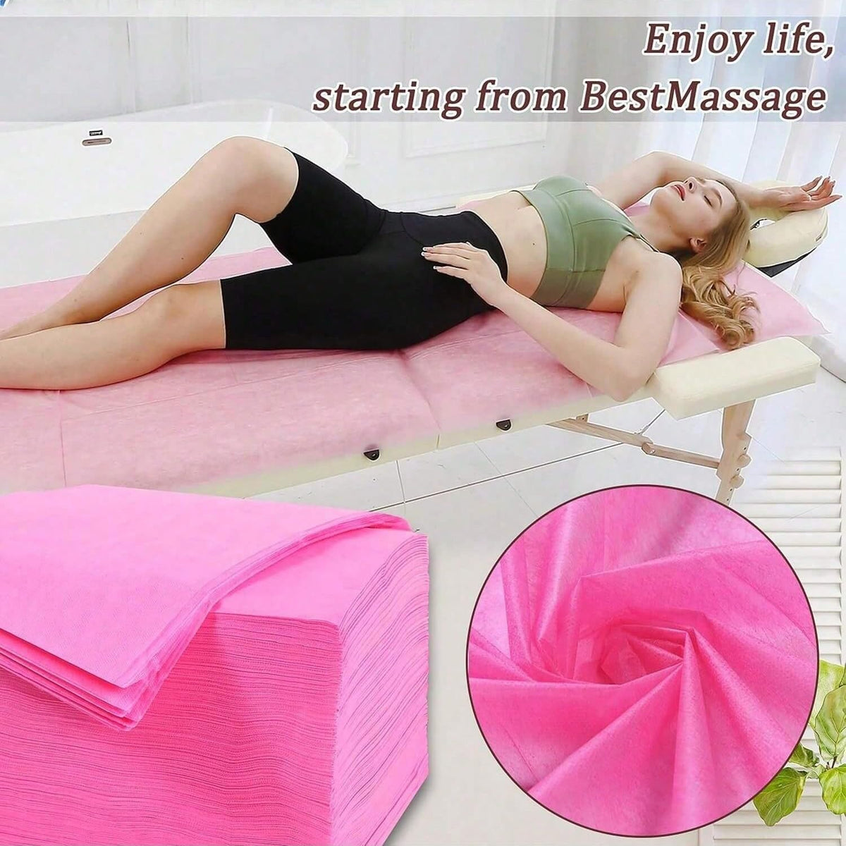 Disposable Bed Sheets 100pcs Disposable Non-Woven Bed Sheets SPA Fabric Massage Table Sheet Duvet Cover for Travel SPA Tattoo Hotel Salon, 31.5x71in White/Pink/Blue (Pink)
