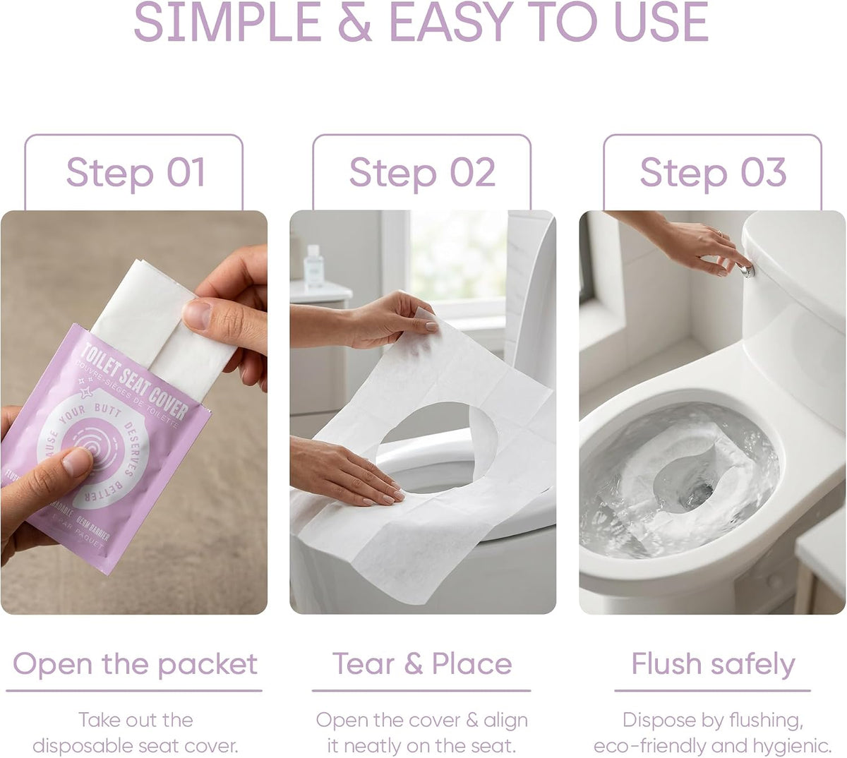 Toilet Seat Cover Paper Flushable (50 Pack) Regular Size (18x15”) - Toilet Seat Cover 100% Biodegradable & Thicker - Travel Essential Accessories for Airplane, Camping - 5 Packs of 10 Pcs