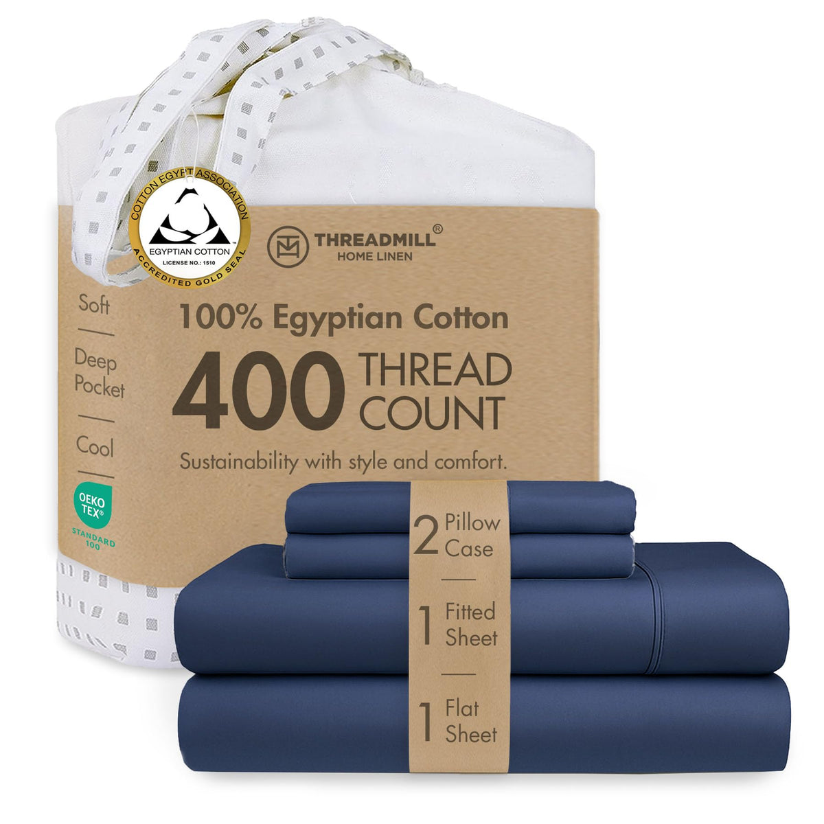 Threadmill 400 Thread Count Egyptian Cotton Full Sheet Set, Sateen, Lilac