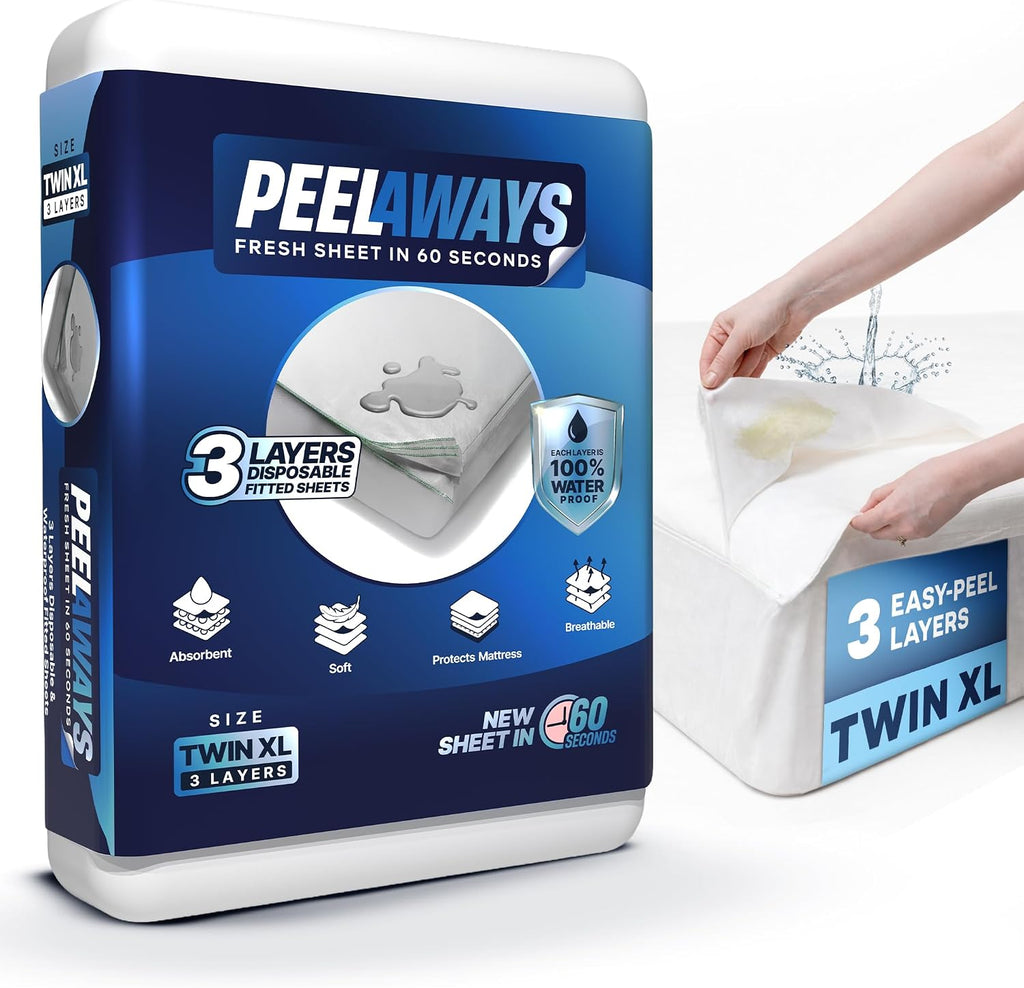PeelAways 3-Layers | Waterproof Disposable Fitted Bed Sheets | Twin XL Size