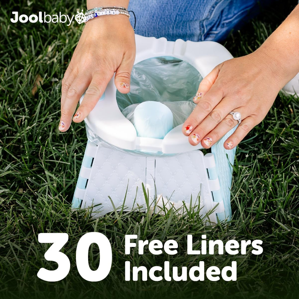 Jool Baby Portable Potty Training Chair with Travel Bag and 30 Liners, Foldable, Indoor/Outdoor Use, Camping (Aqua)