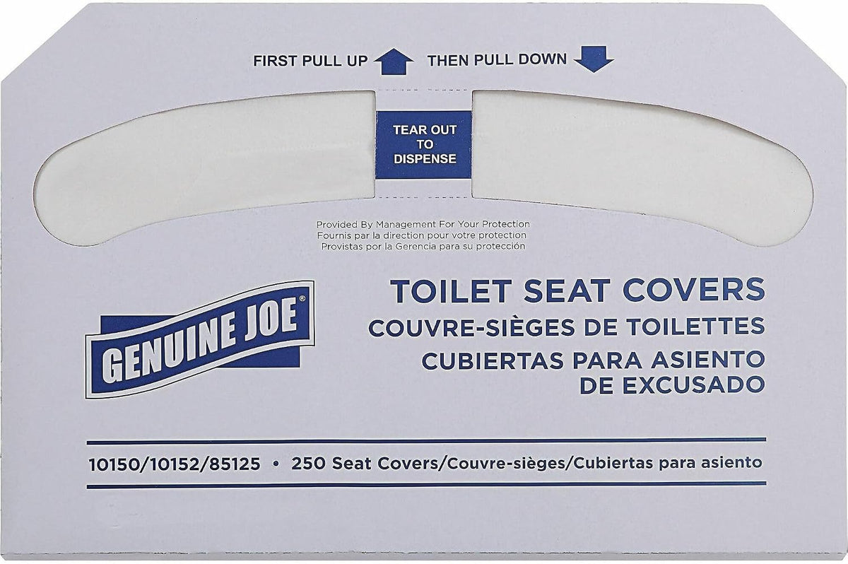 Genuine Joe Toilet Seat Covers, Half-Fold, White, 250/Pack, 4 Count