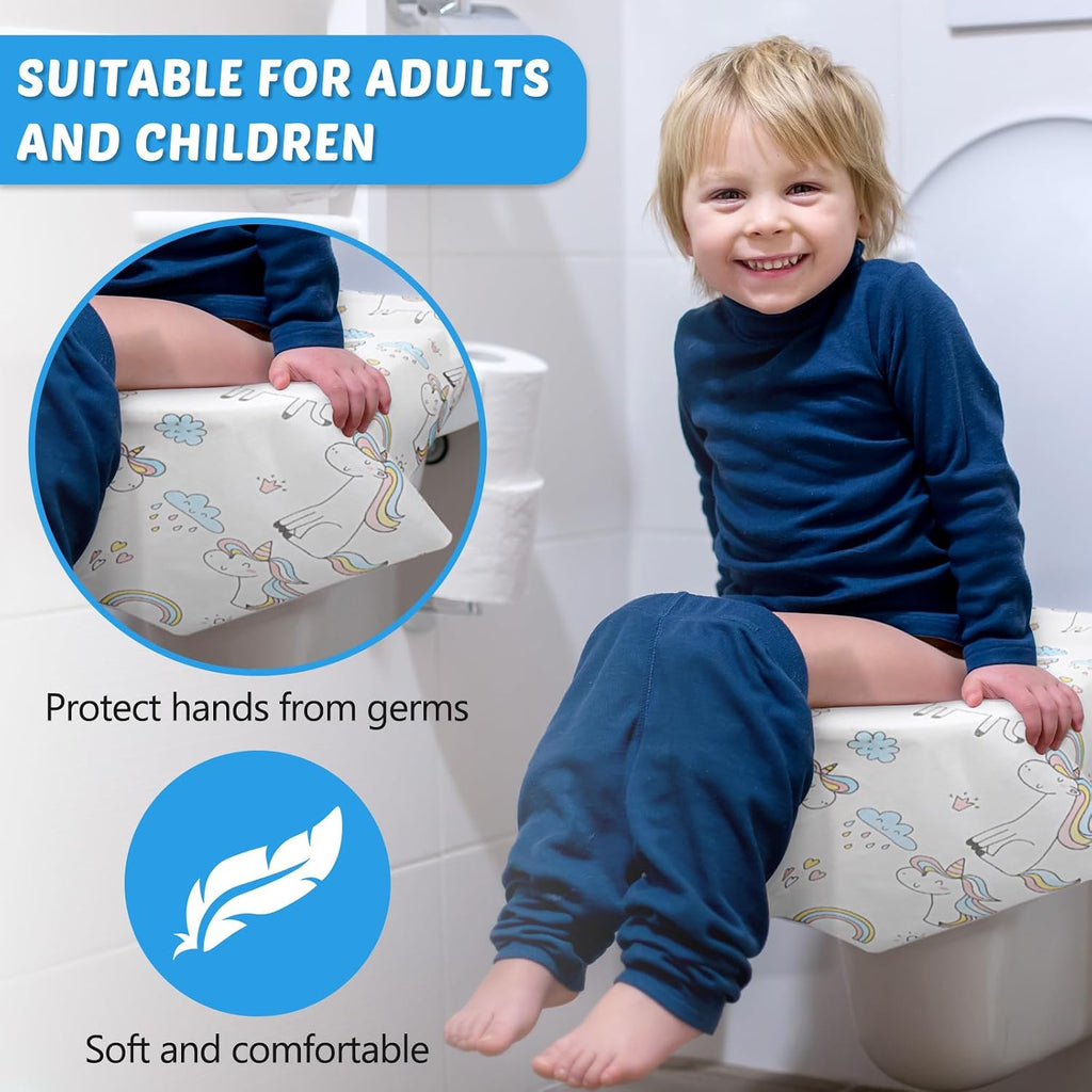 100 Pcs Toilet Seat Covers Disposable for Kids Toddler Extra Large Paper Potty Seat Cover Individually Wrapped Portable Toilet Training Liners for Travel Toilet Seat Covers Public Restrooms (Unicorn)
