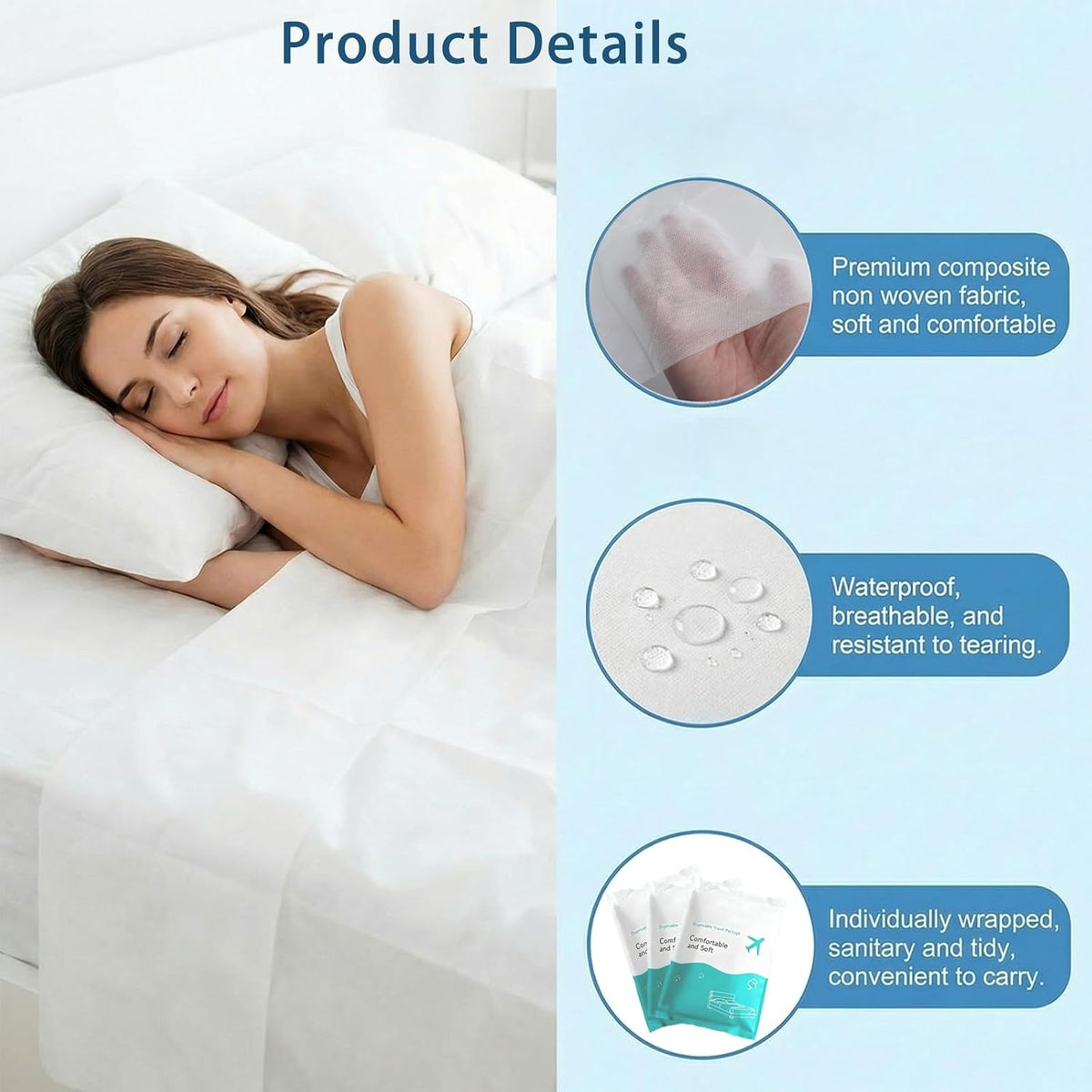 12 Sets Disposable Bed Sheets Include Quilt Cover Pillowcases Bed Sheets Portable Soft White Cover for Hospital Hotel Business Trip Spa Travel