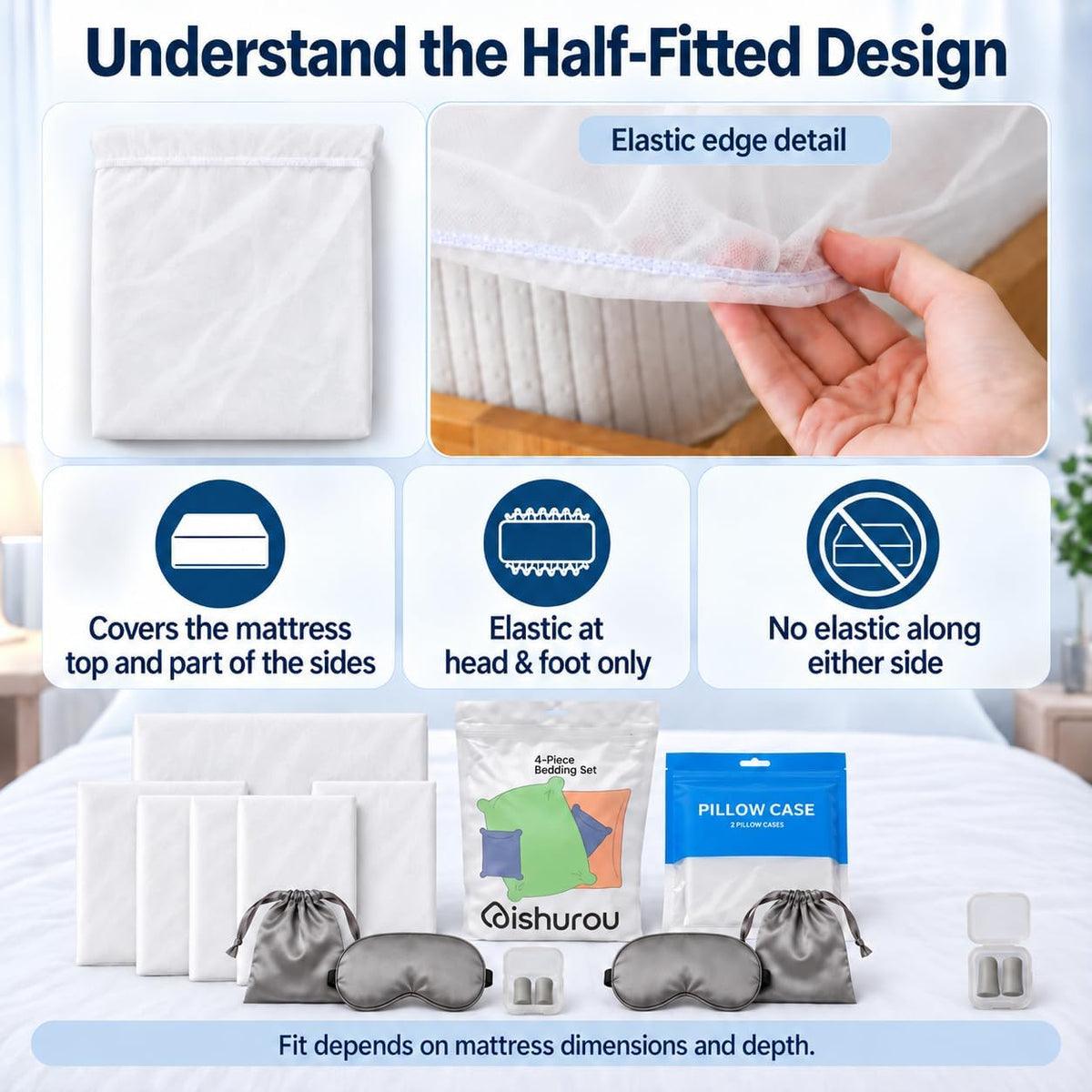 14-Piece Disposable Travel Bedding Set with Sleep Accessories for Two