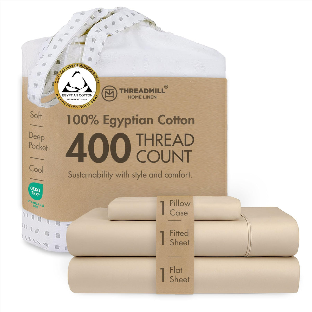 Threadmill 400 Thread Count Egyptian Cotton Full Sheet Set, Sateen, Lilac