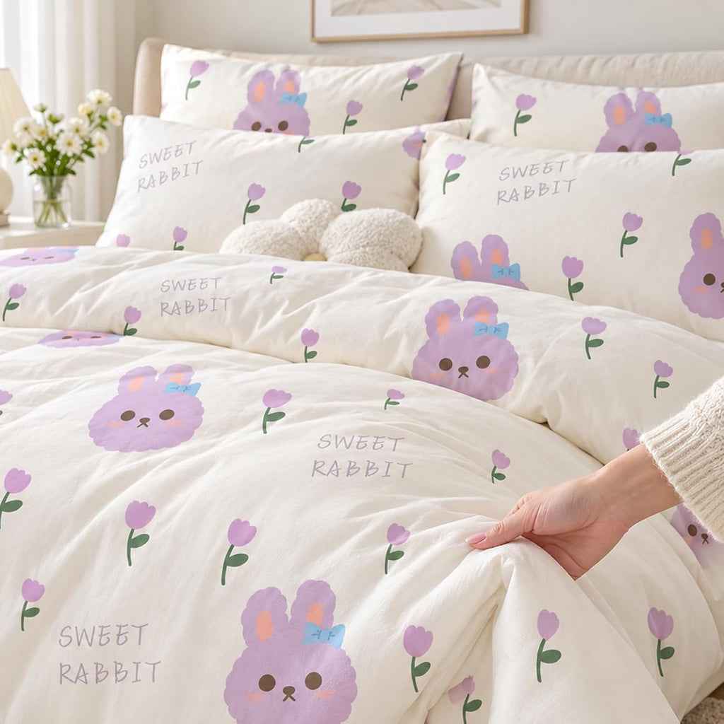 Disposable Sheet Set for Travel, 4-piec Bedding for Couple Purple