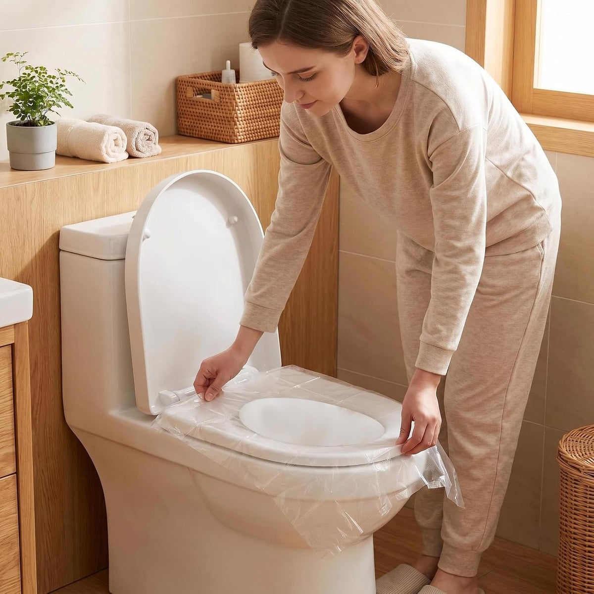 10 PCS Disposable Toilet Seat Covers, Waterproof Portable Toilet Seat Pads, Individually Wrapped Soft Breathable Sanitary Cushion for Travel, Hotel, Camping,Public Restroom, Universal Fit