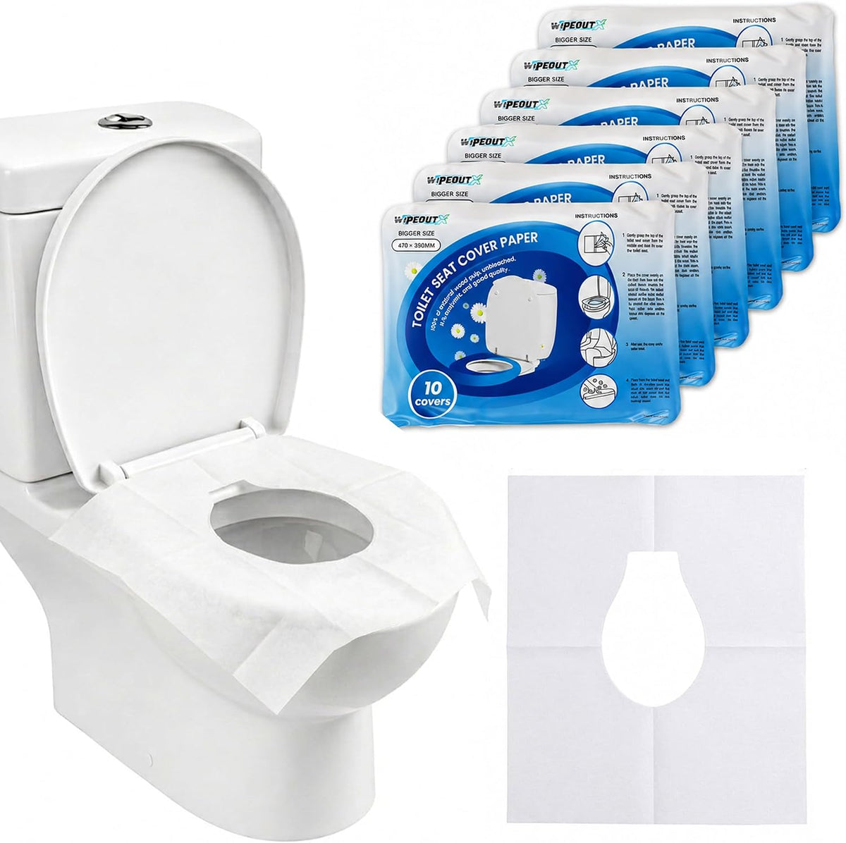Toilet Seat Covers Disposable Flushable 60 Pack | XL 18x15 Inch Paper