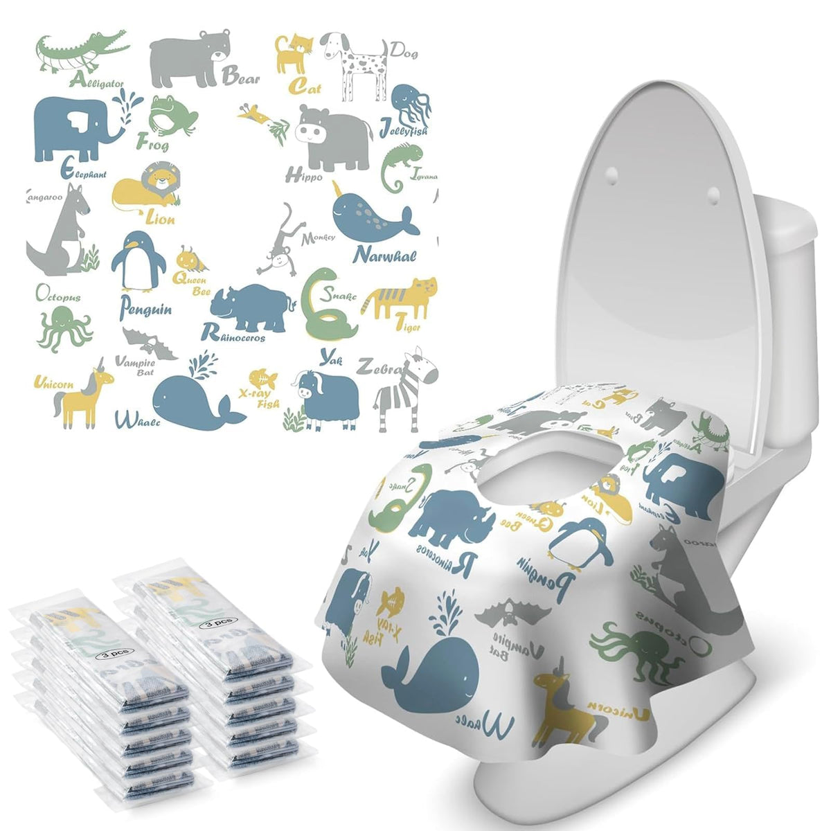 Blissful Diary 30 Pcs Toilet Seat Covers Disposable for Toddlers & Adults, Extra Large Waterproof, Portable Package for Travel, Kids Potty Training