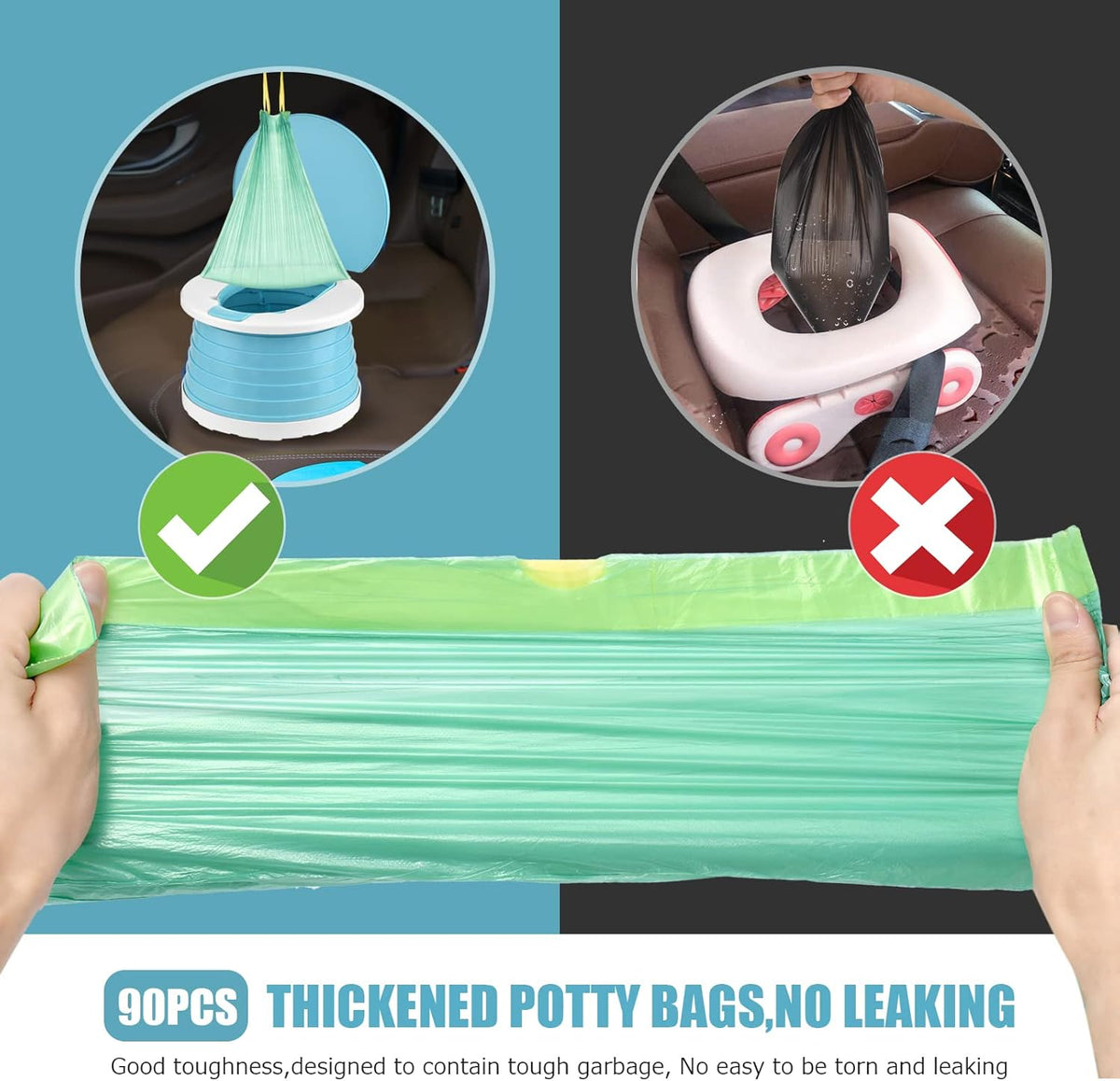 Portable Travel Potty Chair Liners Bags with Drawstring 90 PCS (18×20 INCH)