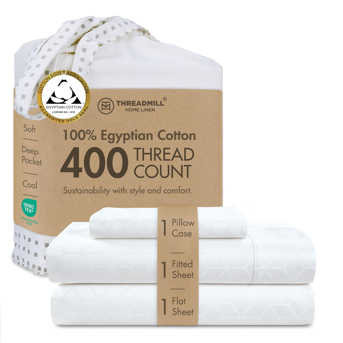 Threadmill 400 Thread Count Egyptian Cotton Full Sheet Set, Sateen, Lilac