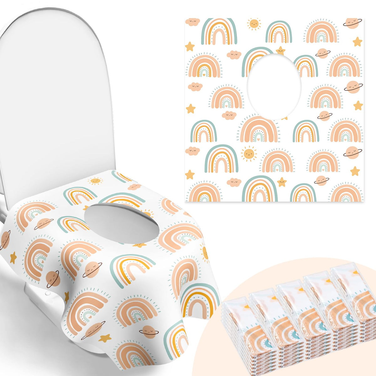 Toilet Seat Covers Disposable, Large Waterproof Potty Covers for Toddlers, Kids, and Adults, Toddler Potty Training for Public Restroom, Airplane, Trip, Individually Wrapped for Travel (Wave)