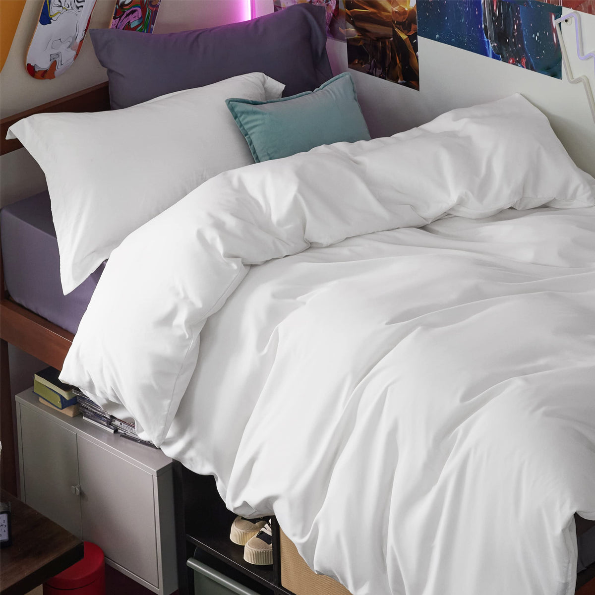 Bedsure Duvet Cover with Fitted Sheet Queen - Deep Pocket, Hotel Luxury Soft Double Brushed Bedding Set with Zipper Closure, 1 Duvet Cover, 1 Fitted Sheet, 2 Pillow Shams, NO Comforter, White