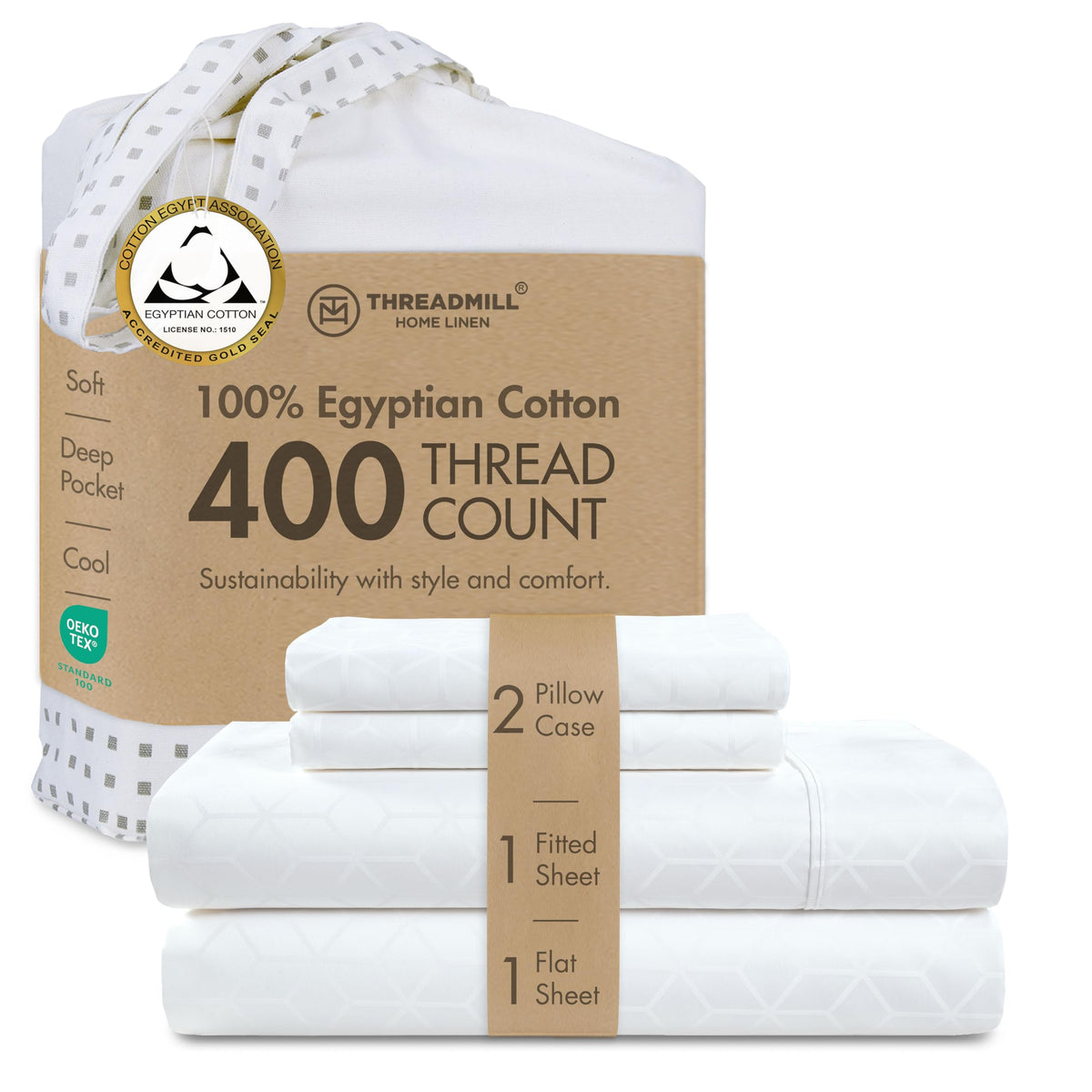 Threadmill 400 Thread Count Egyptian Cotton Full Sheet Set, Sateen, Lilac