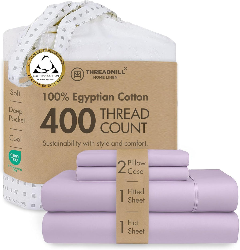 Threadmill 400 Thread Count Egyptian Cotton Full Sheet Set, Sateen, Lilac