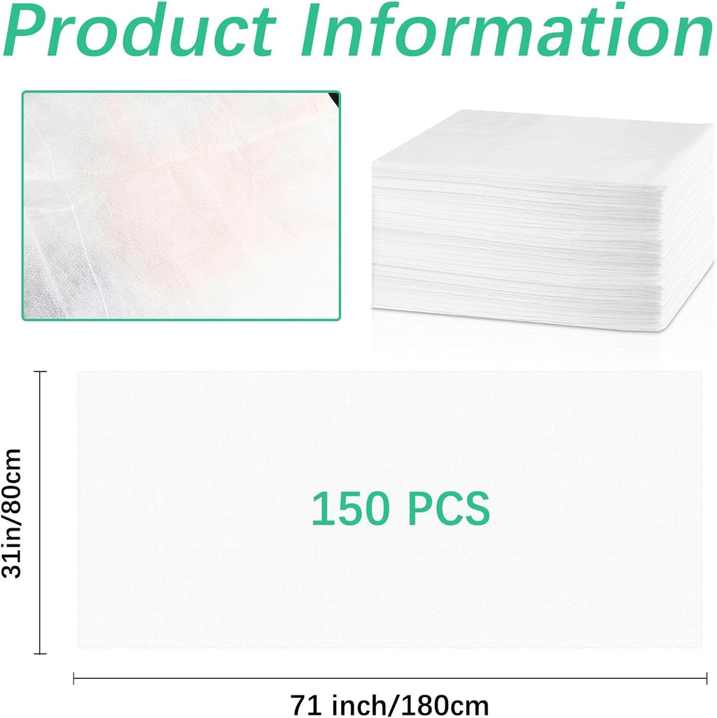 150 Pcs Disposable Massage Table Sheets 31" x 71", Non-Woven Disposable Bed Sheets for Massage Table Cover Breathable SPA Bed Cover for Spa, Massage, Beauty, Tattoos, Travel