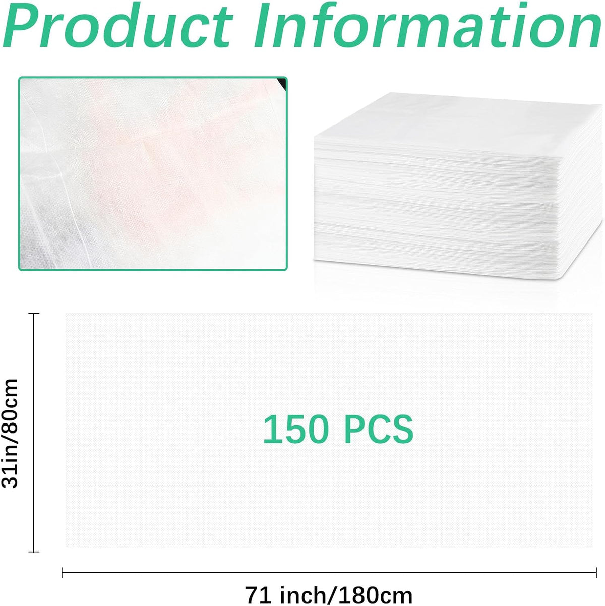 150 Pcs Disposable Massage Table Sheets 31" x 71", Non-Woven Disposable Bed Sheets for Massage Table Cover Breathable SPA Bed Cover for Spa, Massage, Beauty, Tattoos, Travel