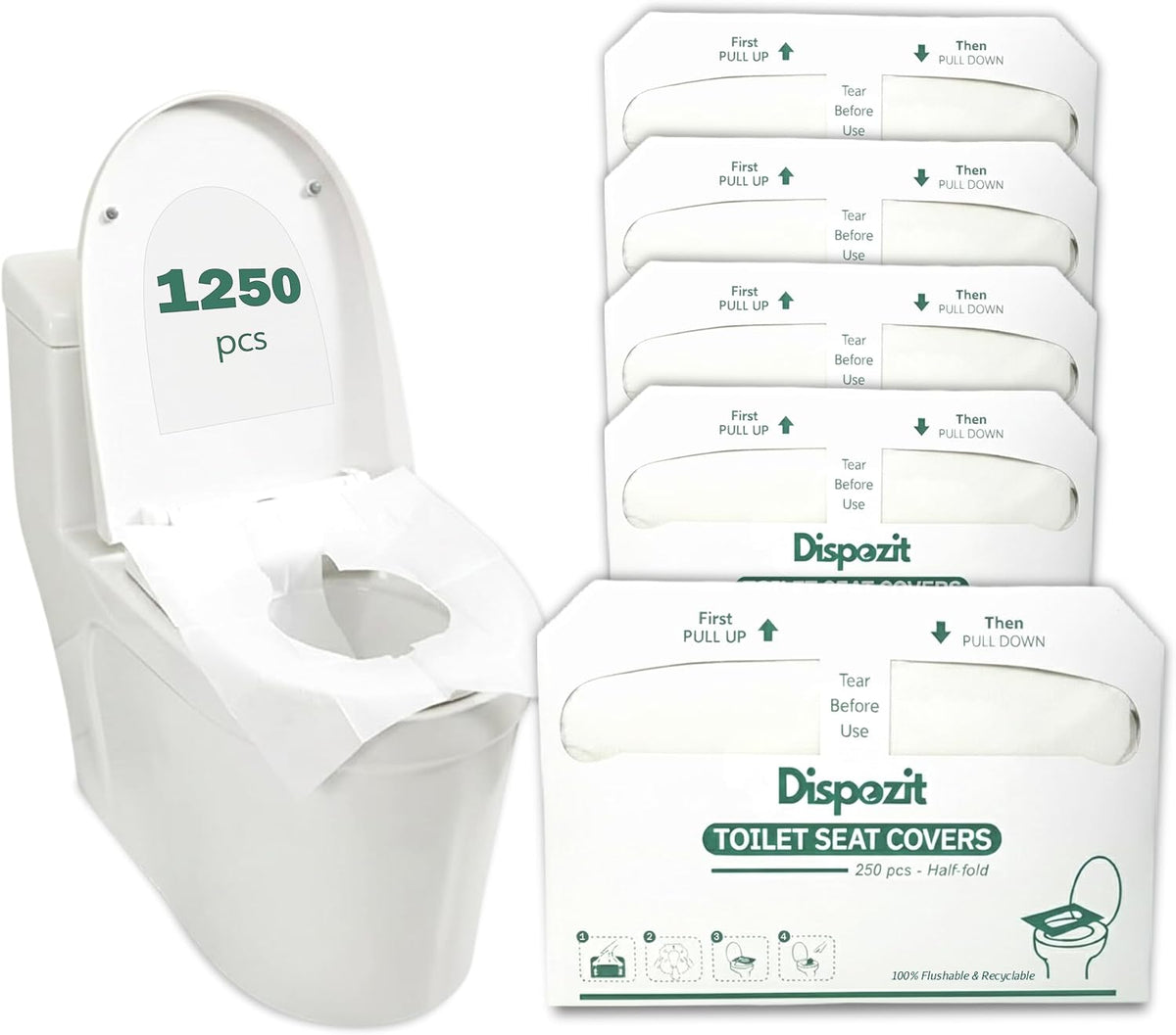 1250 Pcs Flushable Toilet Seat Covers for Hotel, Business, and Commercial