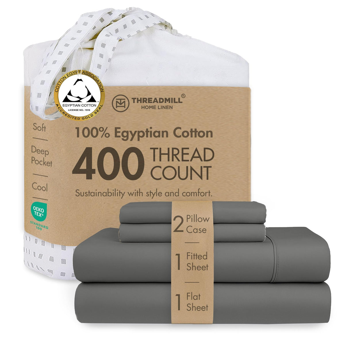 Threadmill 400 Thread Count Egyptian Cotton Full Sheet Set, Sateen, Lilac