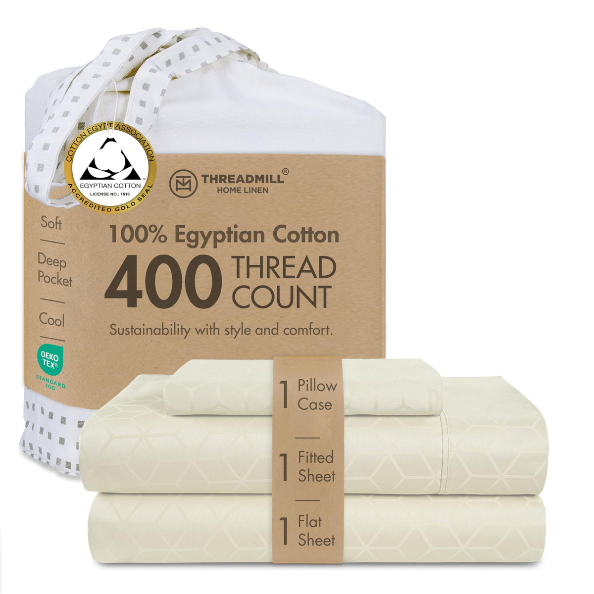 Threadmill 400 Thread Count Egyptian Cotton Full Sheet Set, Sateen, Lilac