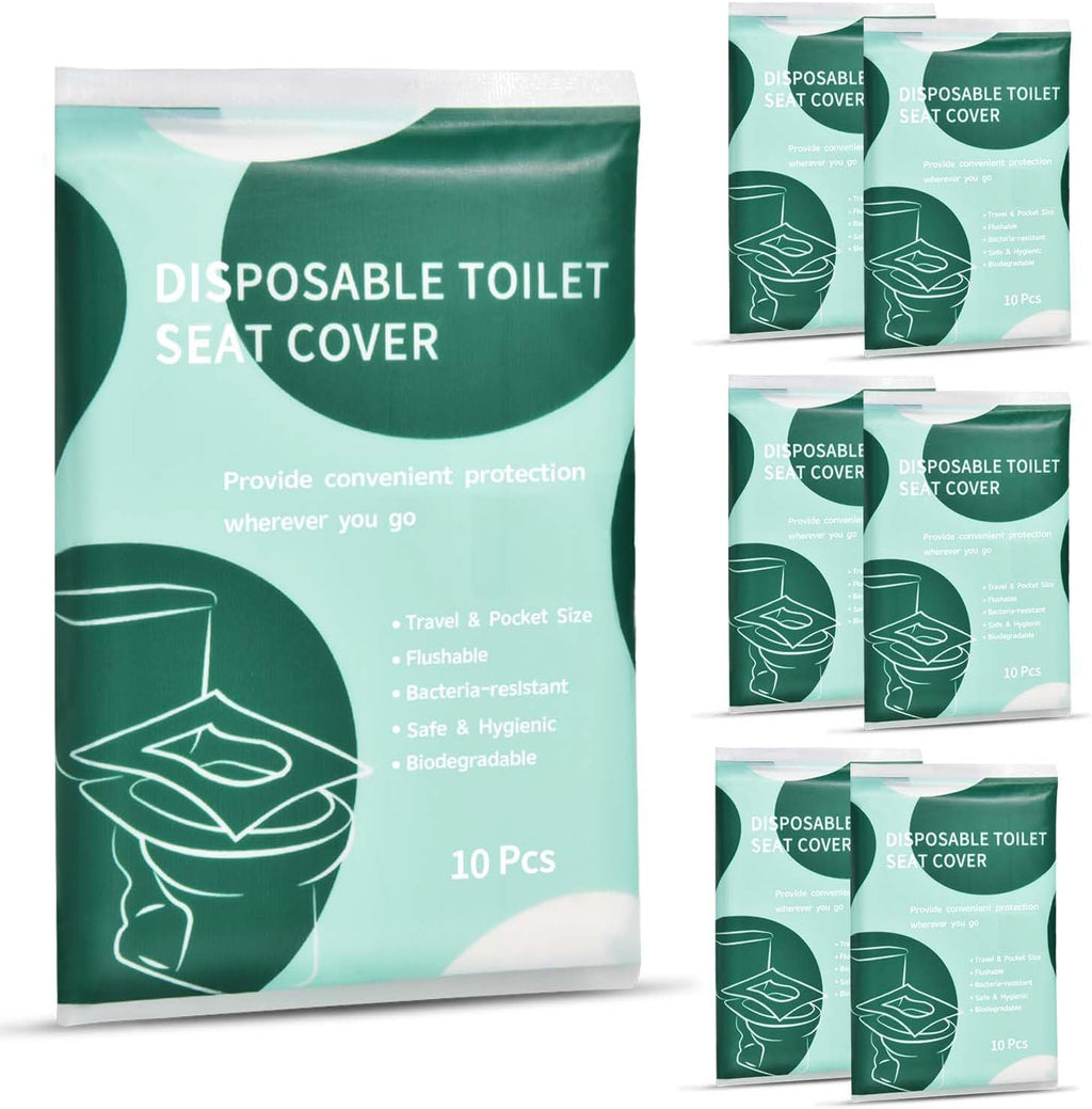 KISEER 60 Pcs Disposable Flushable Paper Toilet Seat Covers Travel Supplies Essentials for Airplane, Public Restrooms, Bathroom, Hotels, Camping, Kids or Adults