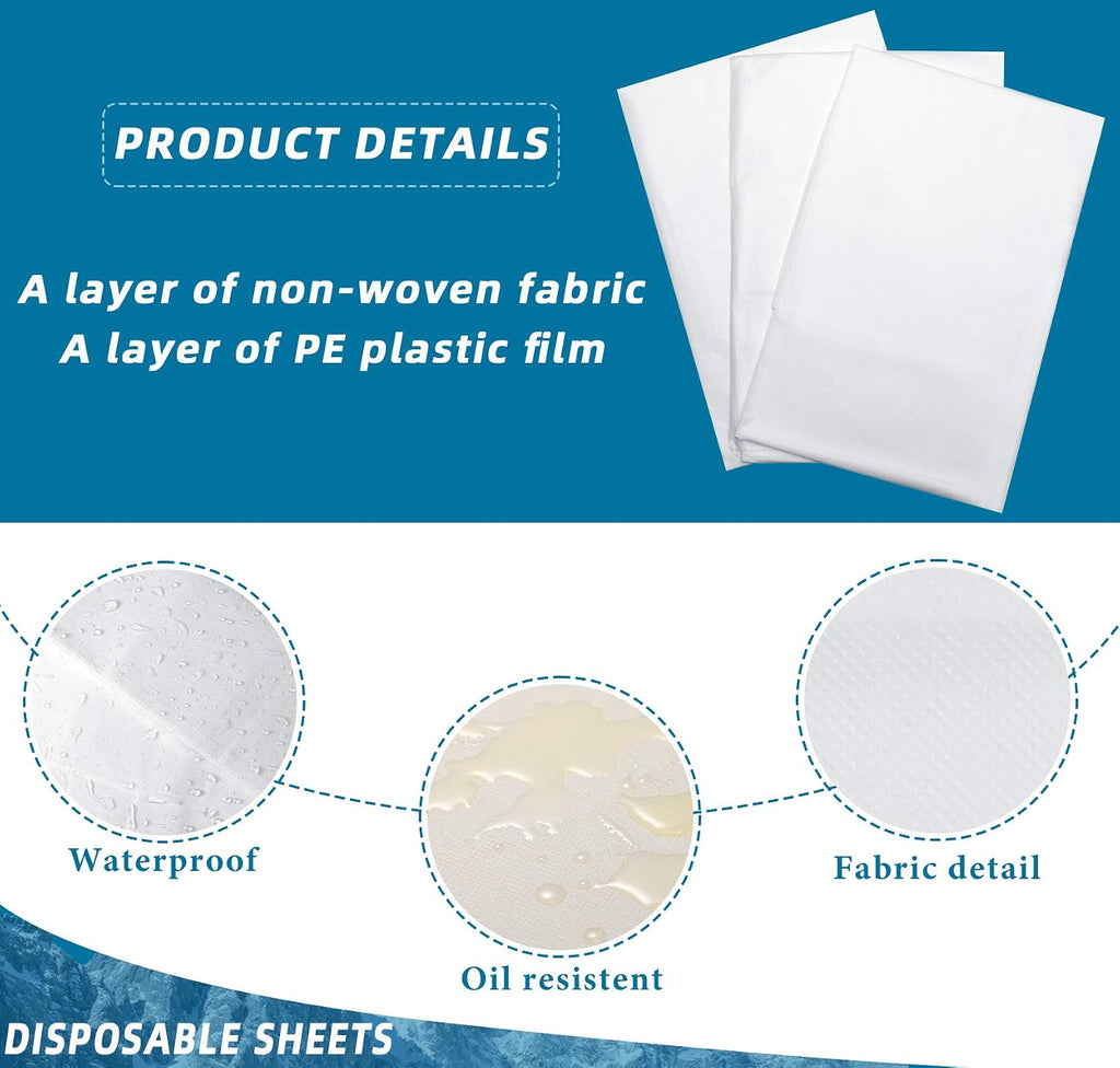 Tatuo 50 Pieces 31 x 70 Inches Disposable Bed Sheets Waterproof,White
