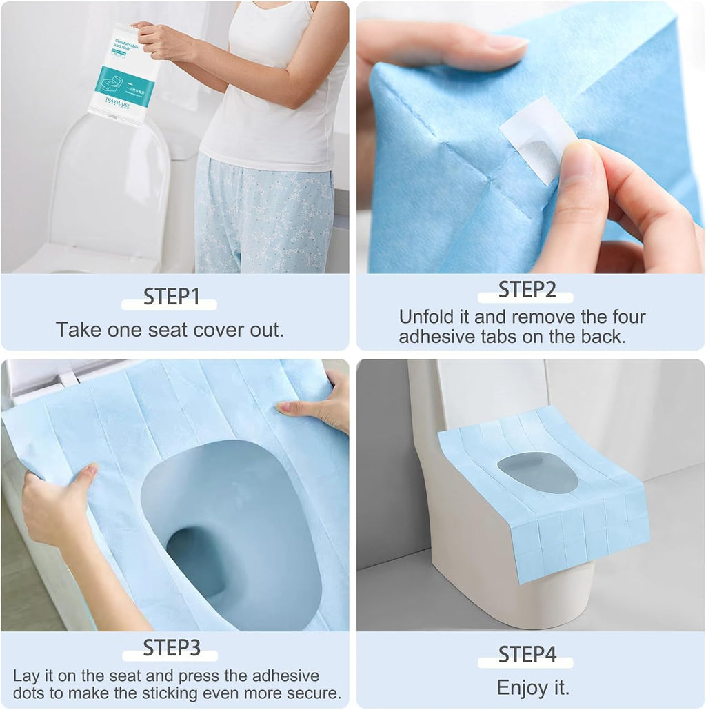 20pcs Quality Disposable Toilet Seat Covers Stick-On Non-Slip for Public Toilets Hospital Hotel, Portable Travel Toilet Seat Mats Pads Cushions for Man Woman Girls, Each Wrapped Individually