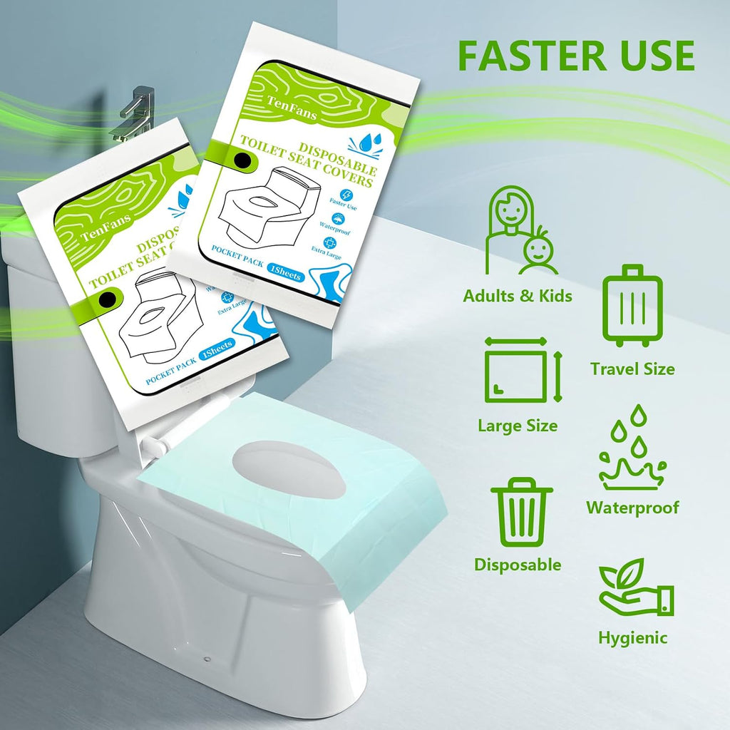 Disposable Toilet Seat Covers - 70-Pack Waterproof XL Travel Pack